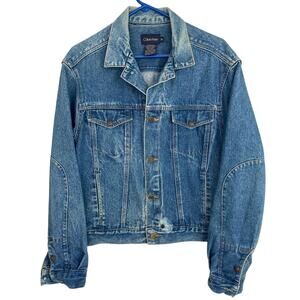 Calvin Klein Denim Trucker Jacket Men M Vintage Distressed 70’s 80's Made in USA